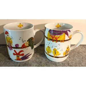 2 Adorable Chicken Themed Fun Mugs  #1825